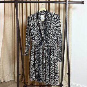 FUZZI | Size XL | Tulle "Wrap" Dress with Long Sleeves in Leopard